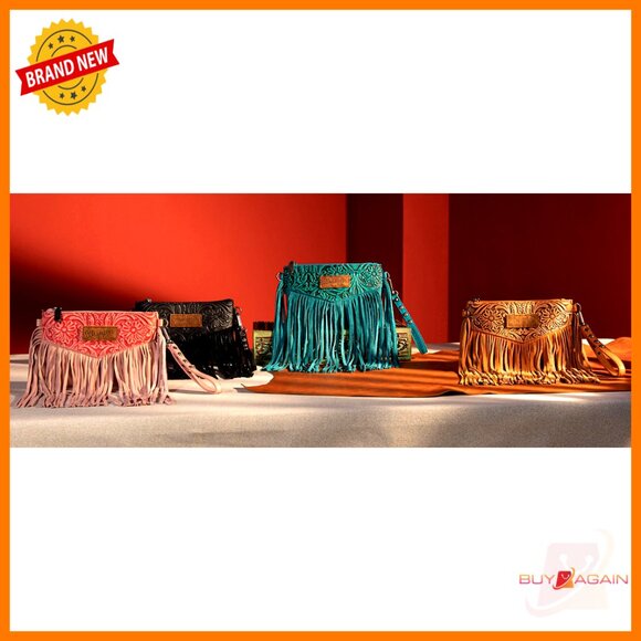 Faux Leather Crossbody Wristlet Bag with Fringe Adjustable Strap